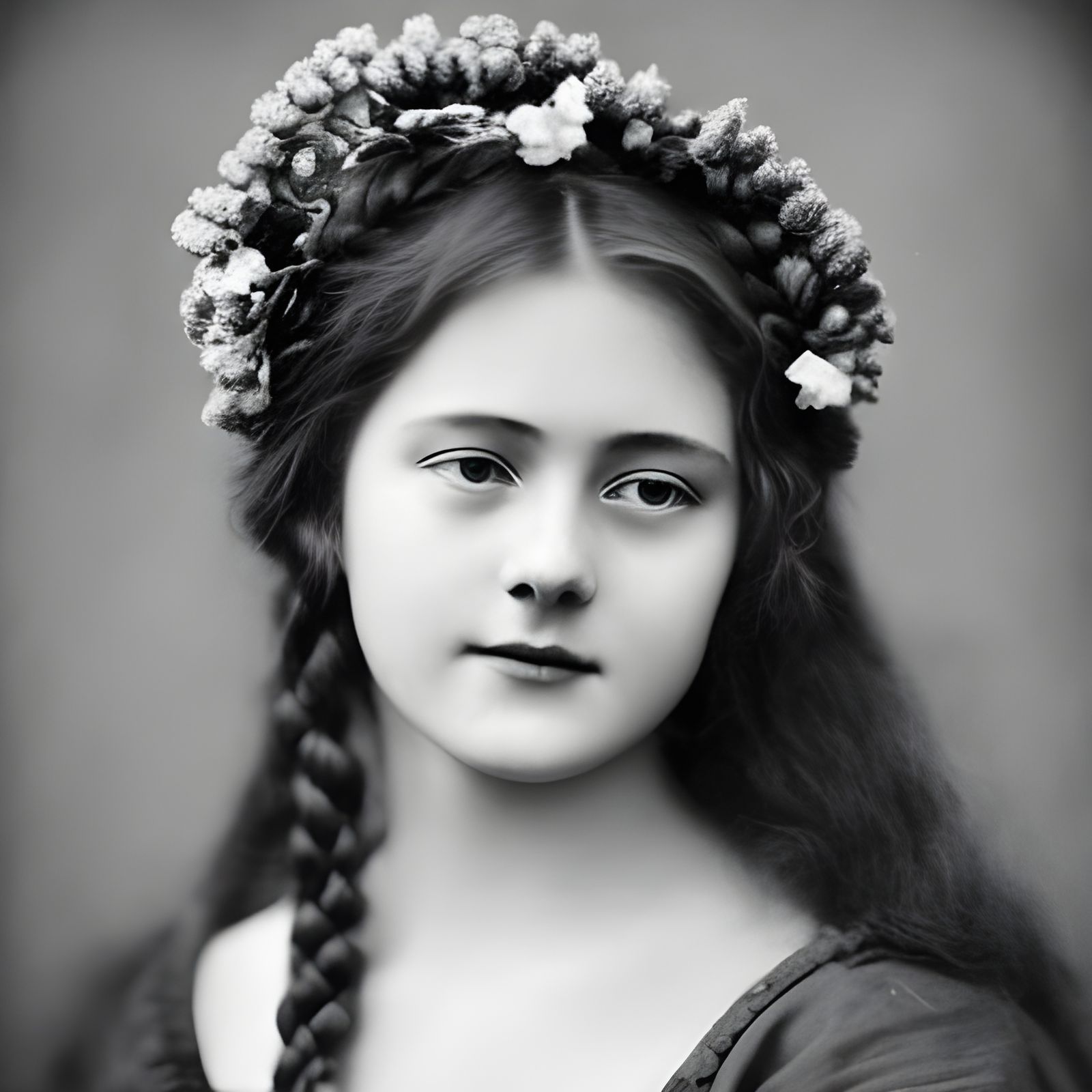 authentic grayscale edwardian style portrait photo of a beautiful female teenager