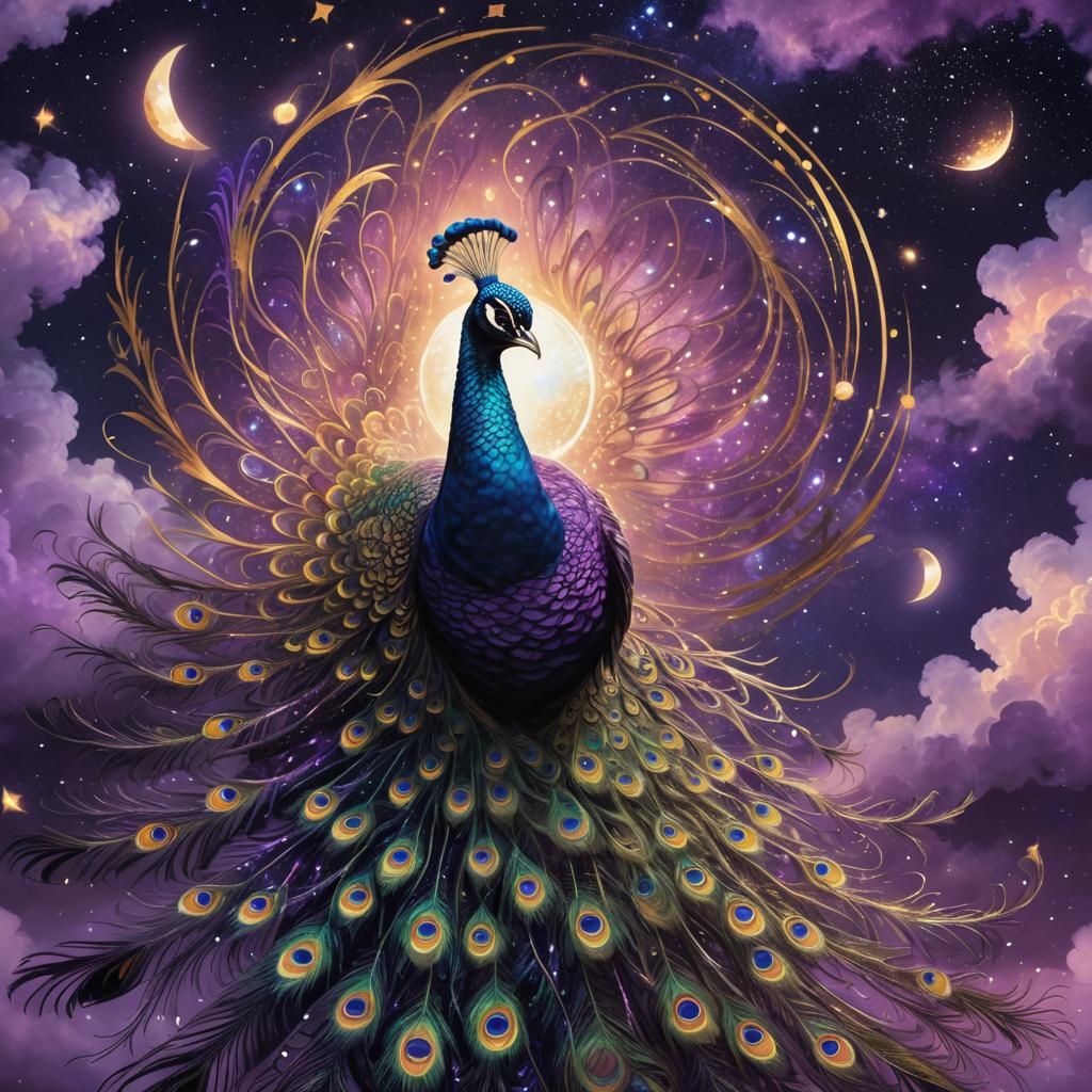 Cosmic Peacock in Starry Night Sky