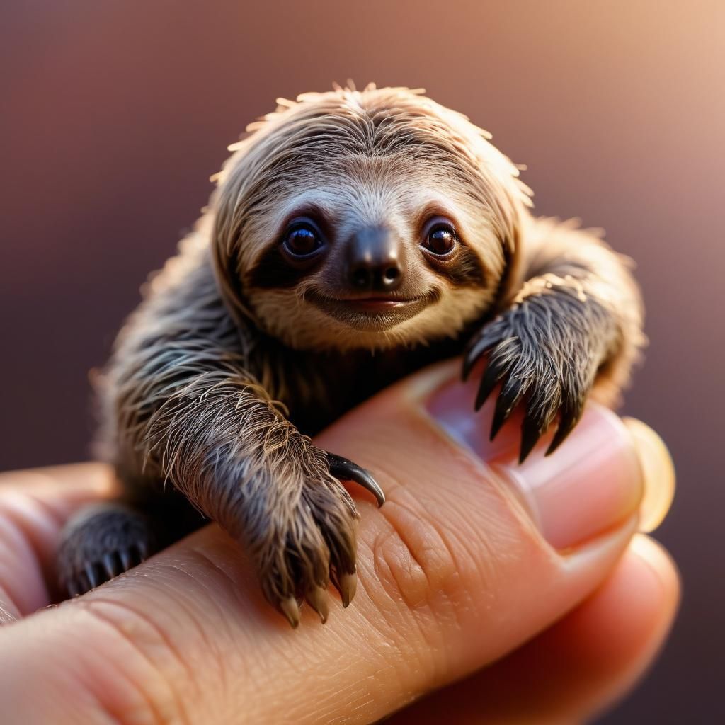 Tiny Sloth Wrapped Around a Finger: Cinematic Close-Up