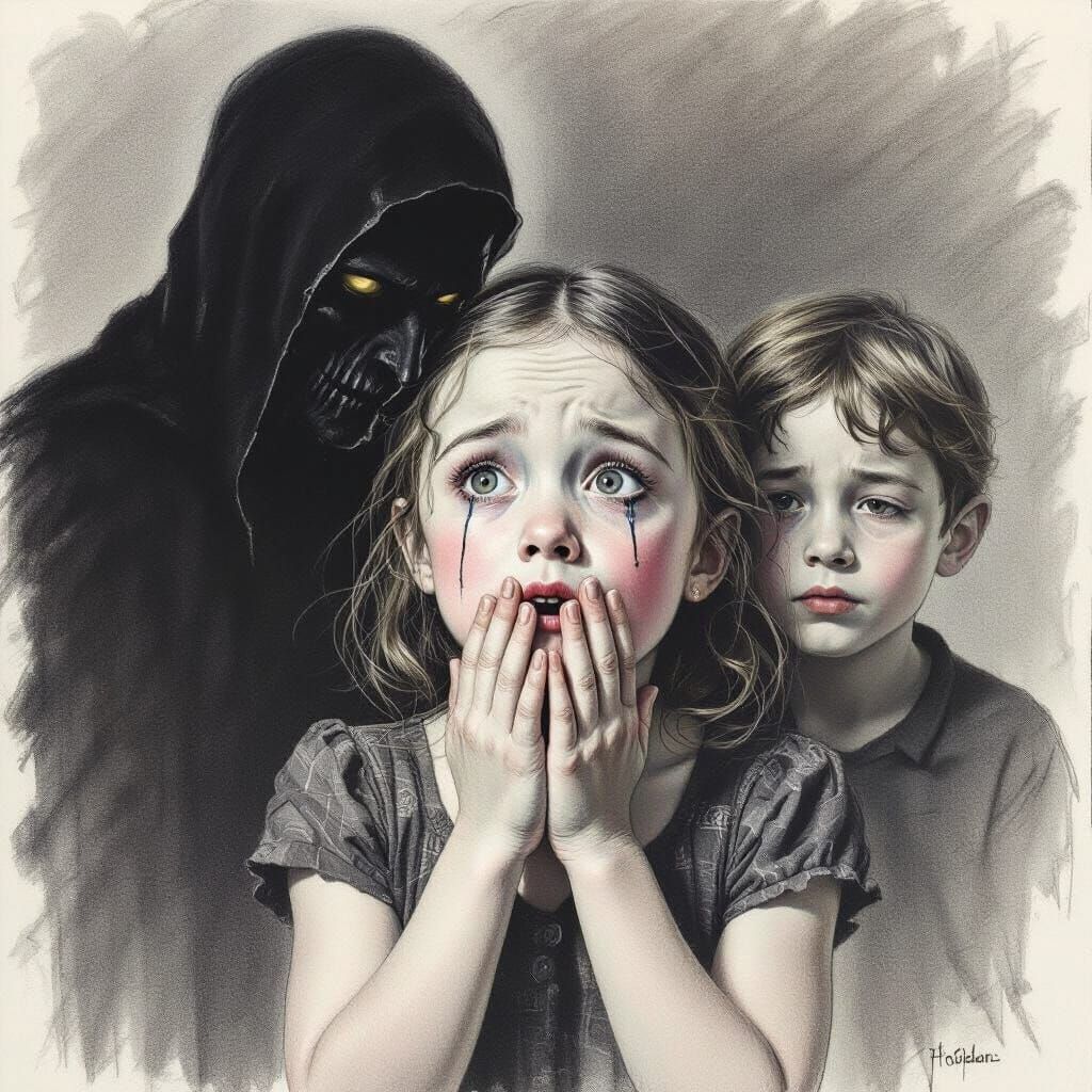 Gothic Illustration of Girl Stifling Secret Scream