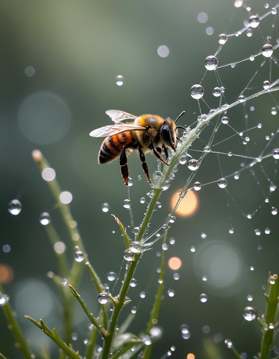 Bee Enters Crystal Hive Amidst Light Storm