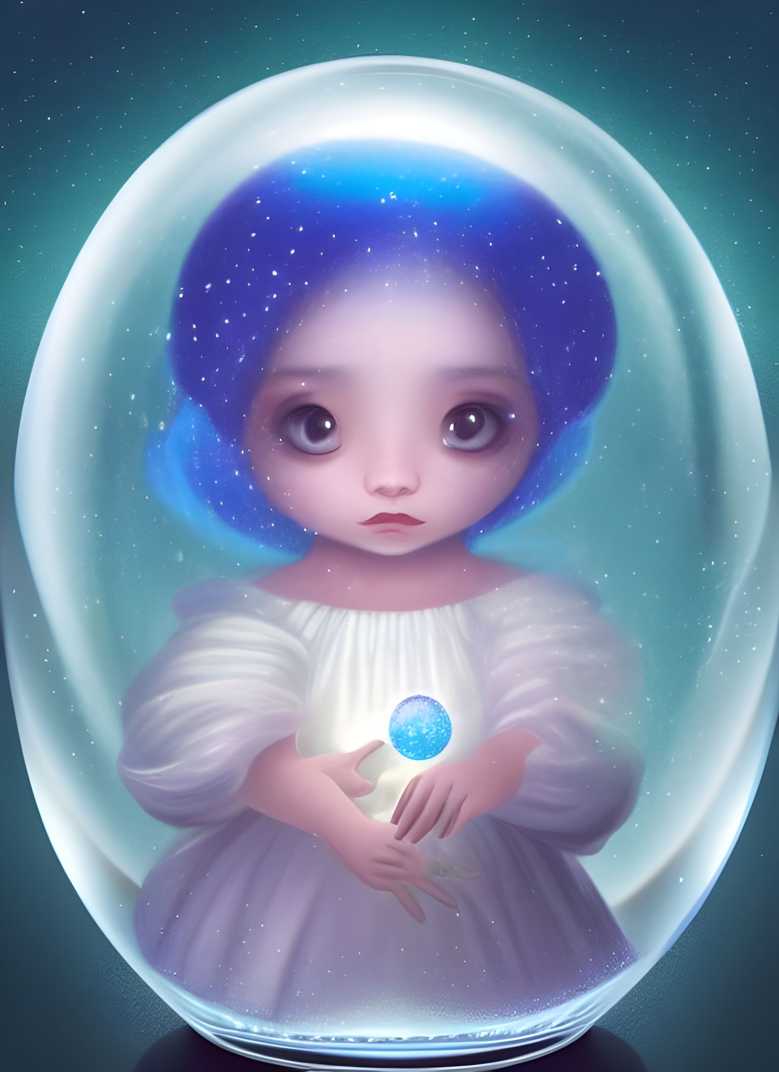 Sad Princess Trapped in Crystalline Snow Globe