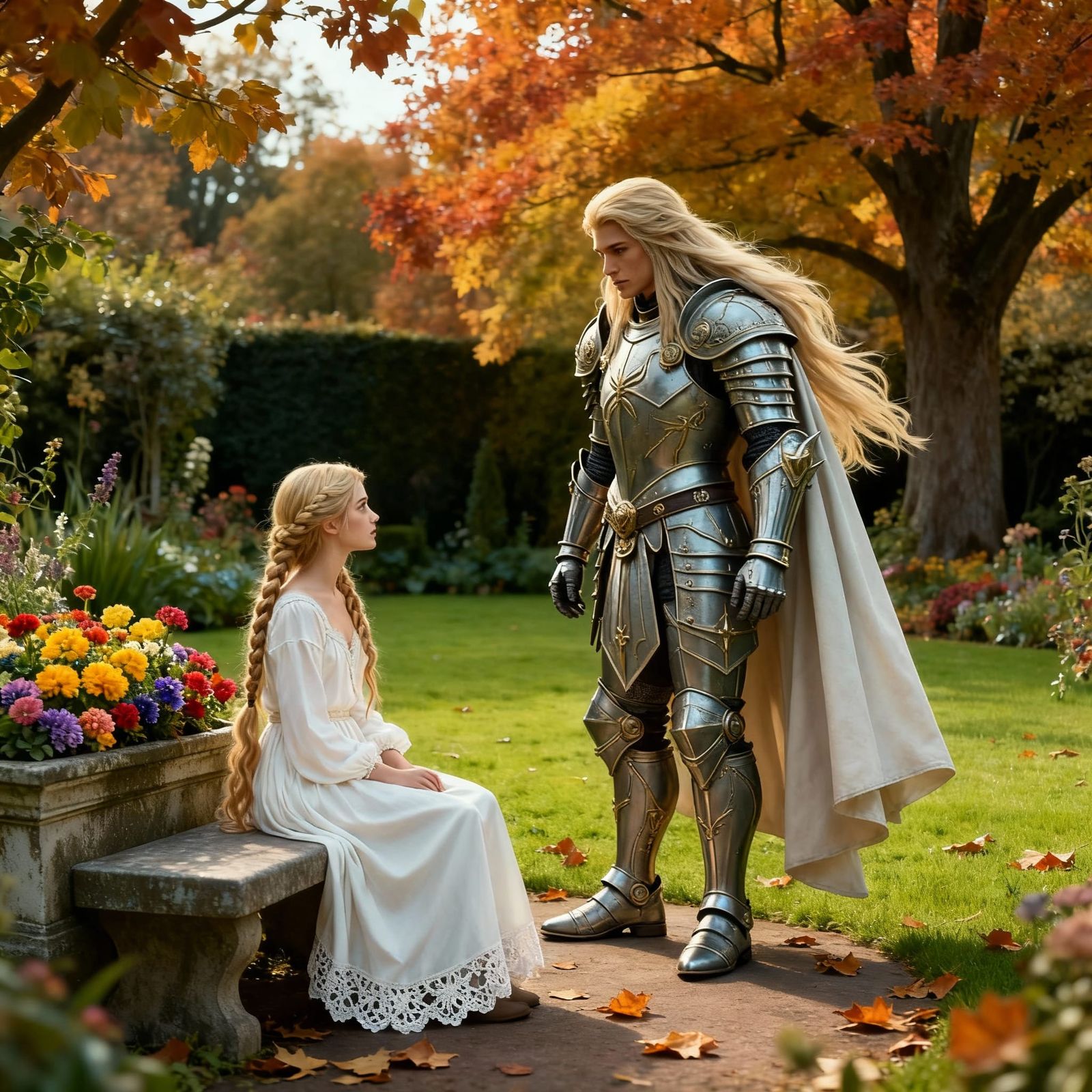 Blonde Knight and Maiden in a Garden