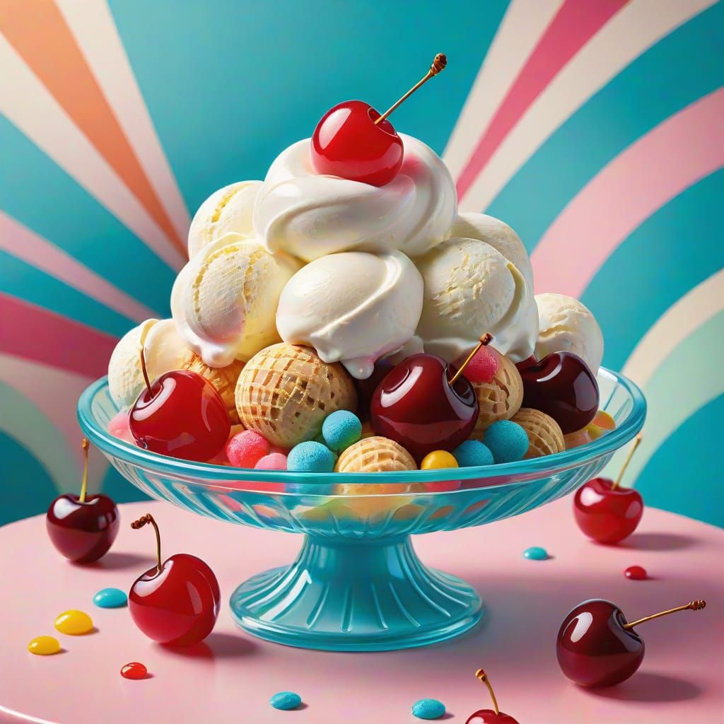 Retro Airbrushed Ice Cream Advertising Illustration