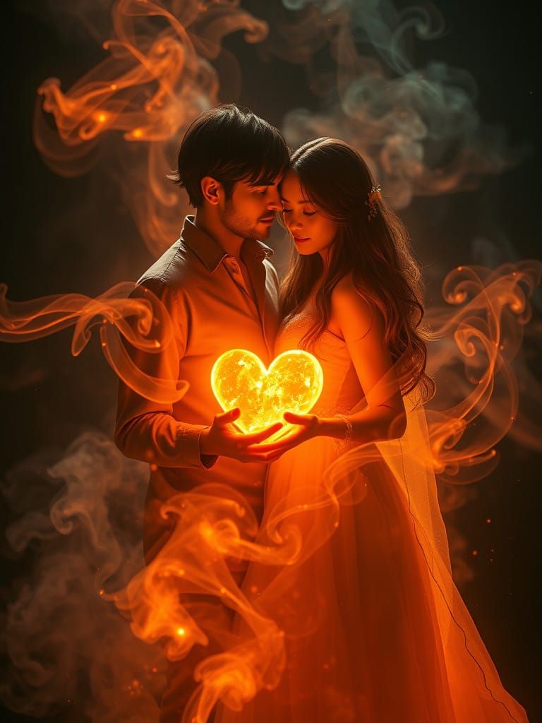 Ethereal Hologram of Vintage Couple in Dreamlike Setting