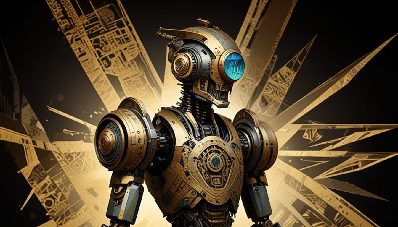 Cyberpunk Robot Hologram in Memphis Design