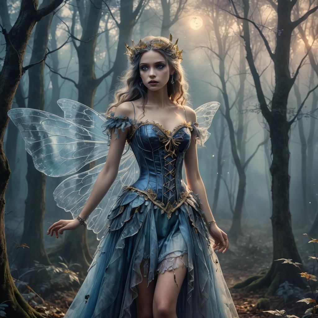 Angelic Fairy in Misty Woods, Art Nouveau Style