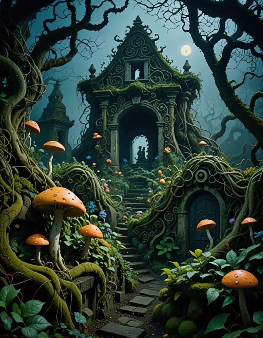 Surreal Garden with Twisted Maze in Fauvist Style