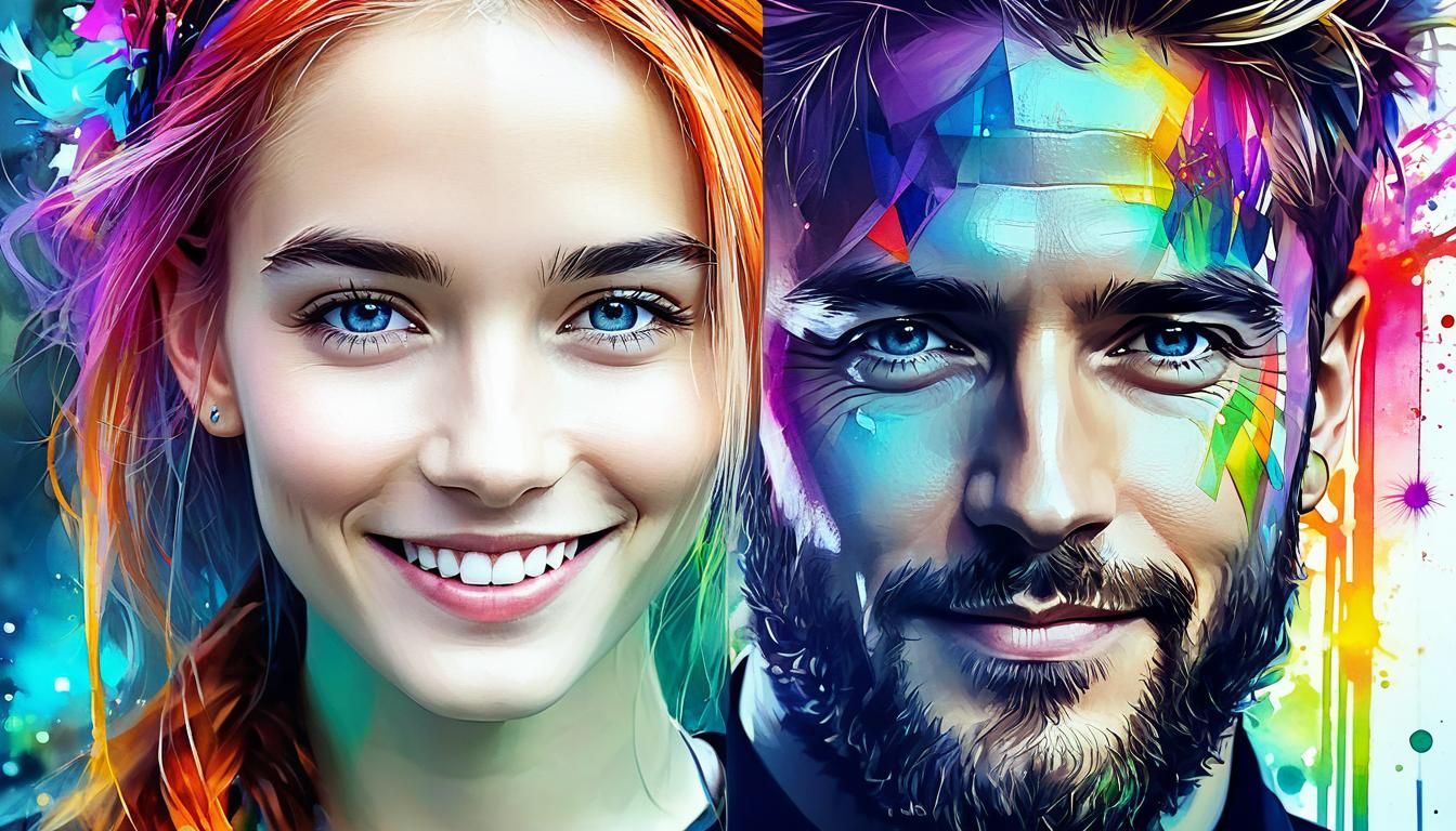 Cosmic Bioluminescent Portrait of a Smiling Couple