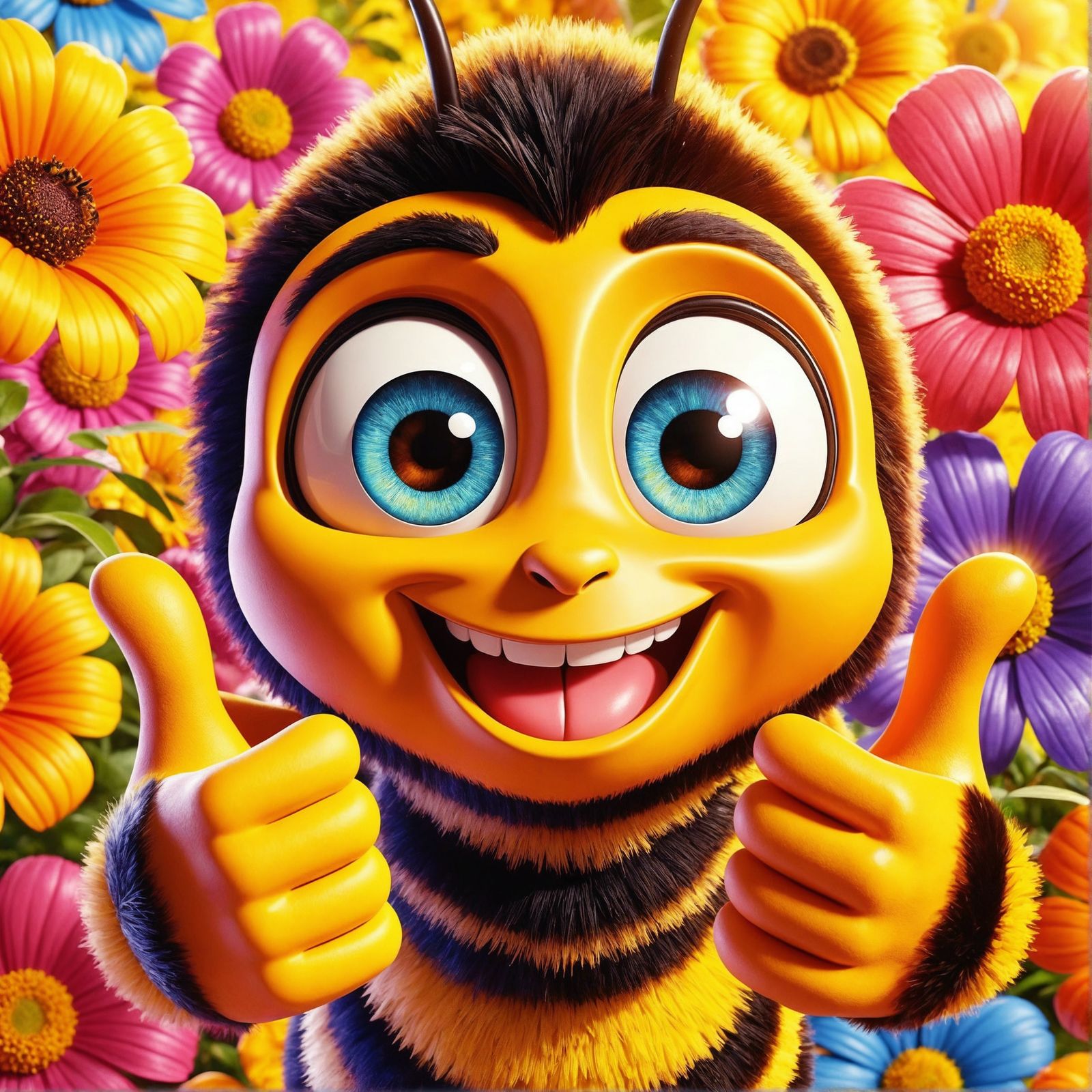 Joyful Bumble Bee Cartoon Giving Thumbs Up
