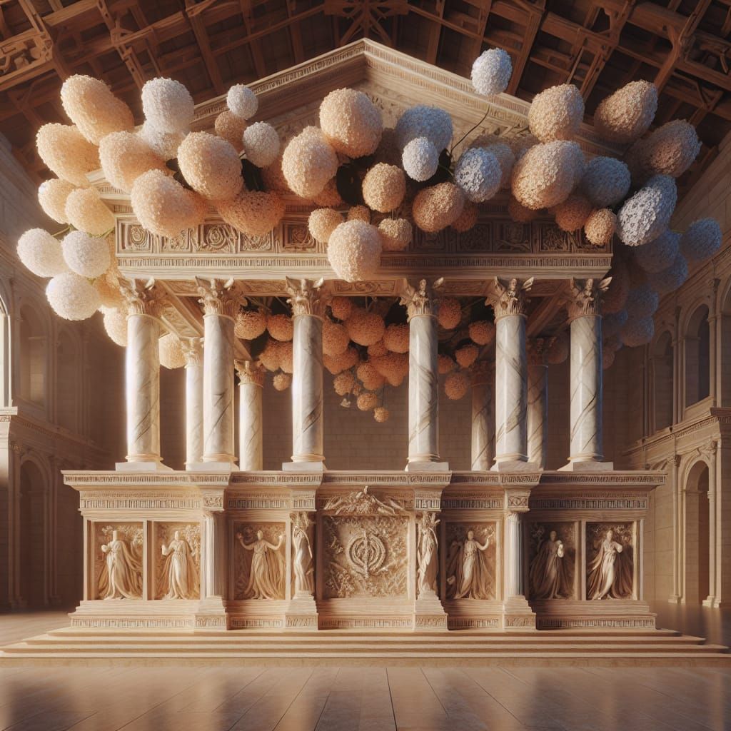 Greek Marble Altar with Hydrangeas in Golden Hour