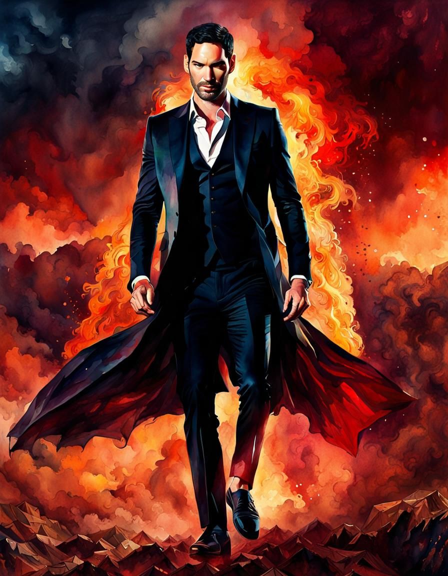 Tom Ellis as Lucifer in Washed Out Watercolour