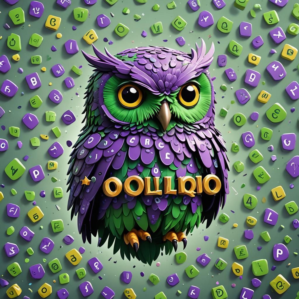 Duolingo Owl Cartoon with Floating Letters