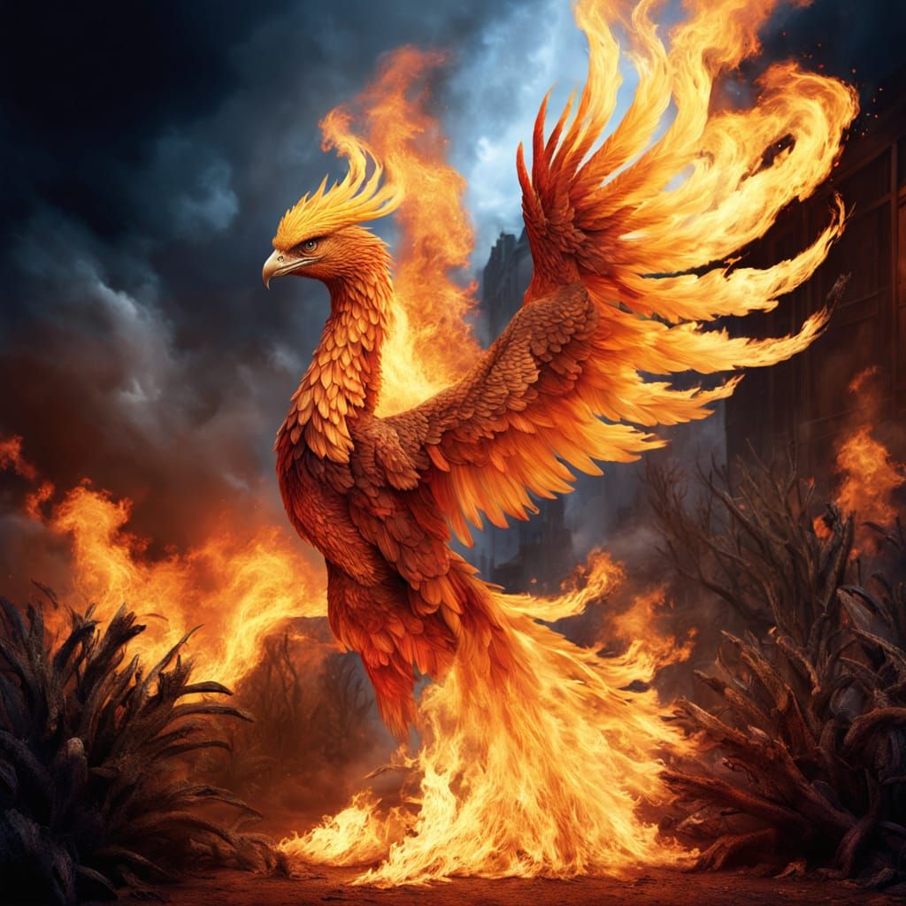 Phoenix Ignites Bushes in Fiery Digital Matte Painting