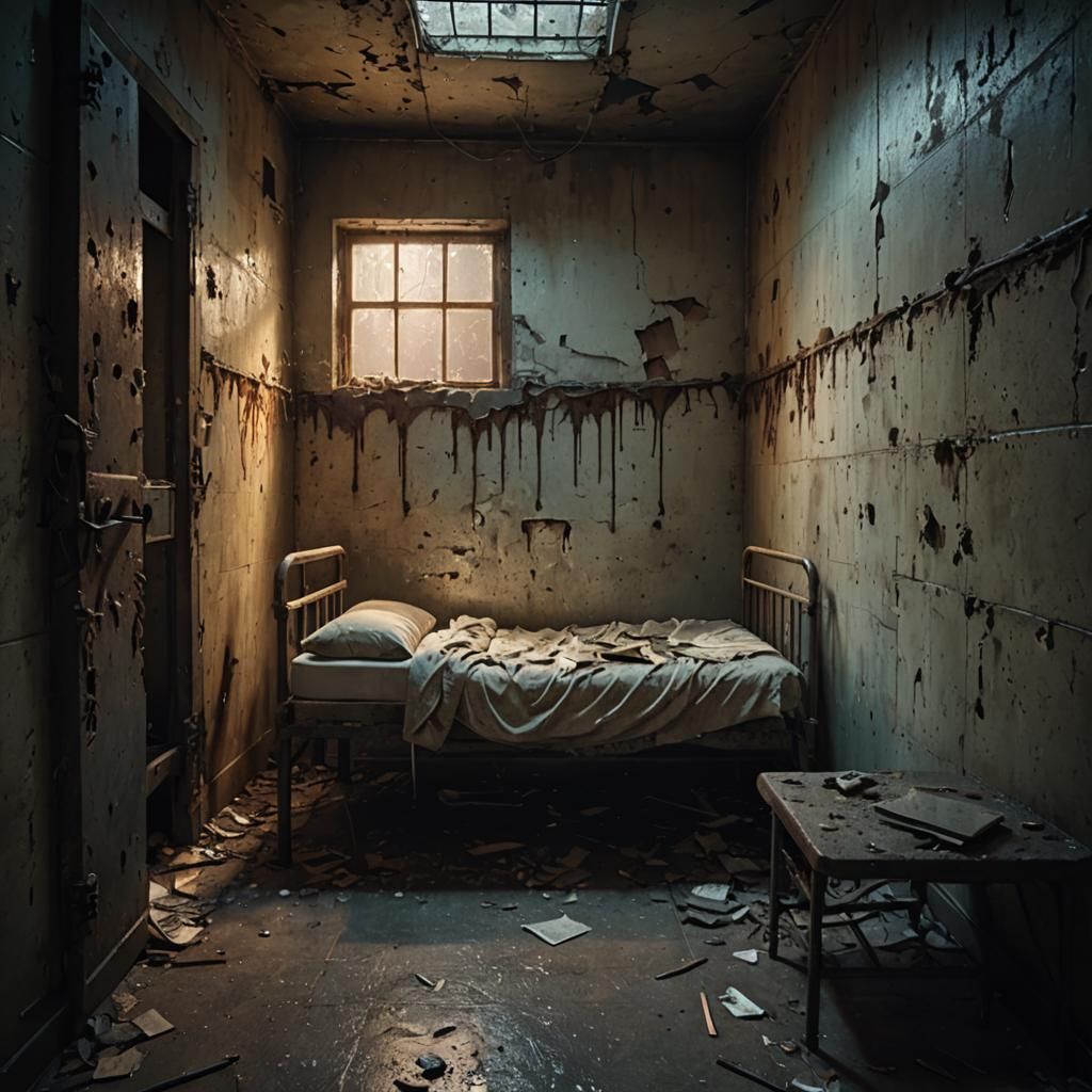 Dilapidated Prison Cell with Rusty Bed: Urbex Scene