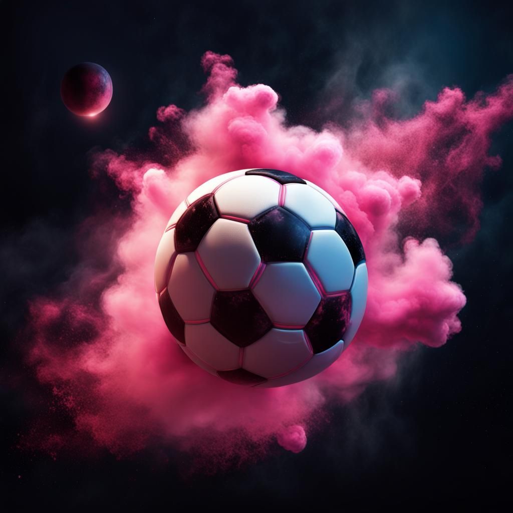 Soccer Ball Planet with Pink Smoke and Moons