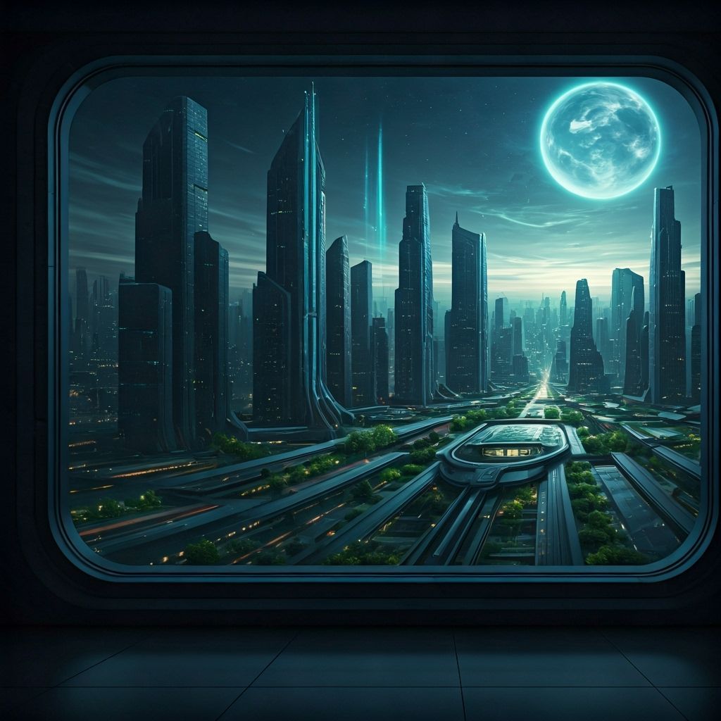 Futuristic Utopian Cityscape from Penthouse View