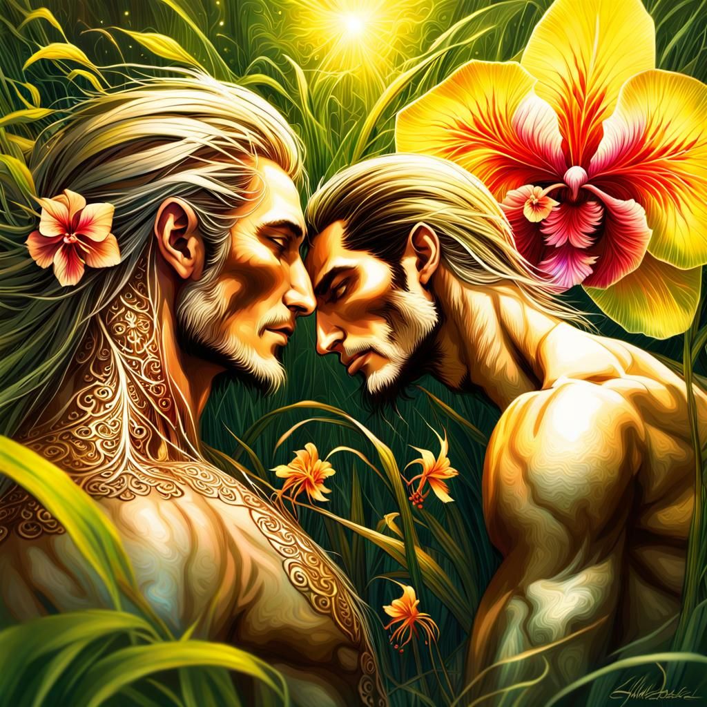 Elven Nymphs Kiss Under Heart Spell