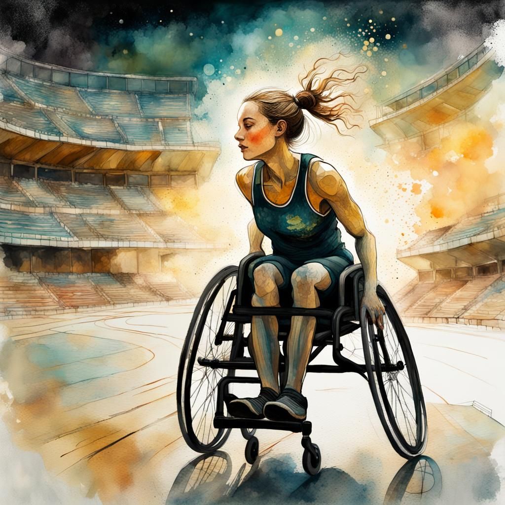 Joyous Wheelchair Athlete in Dynamic Stadium Illustration