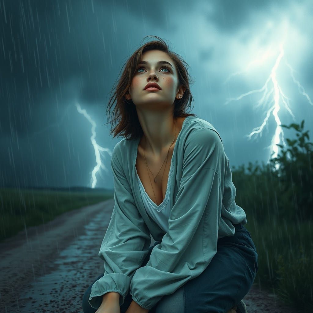 Moody Slavic Teenager in Stormy Night