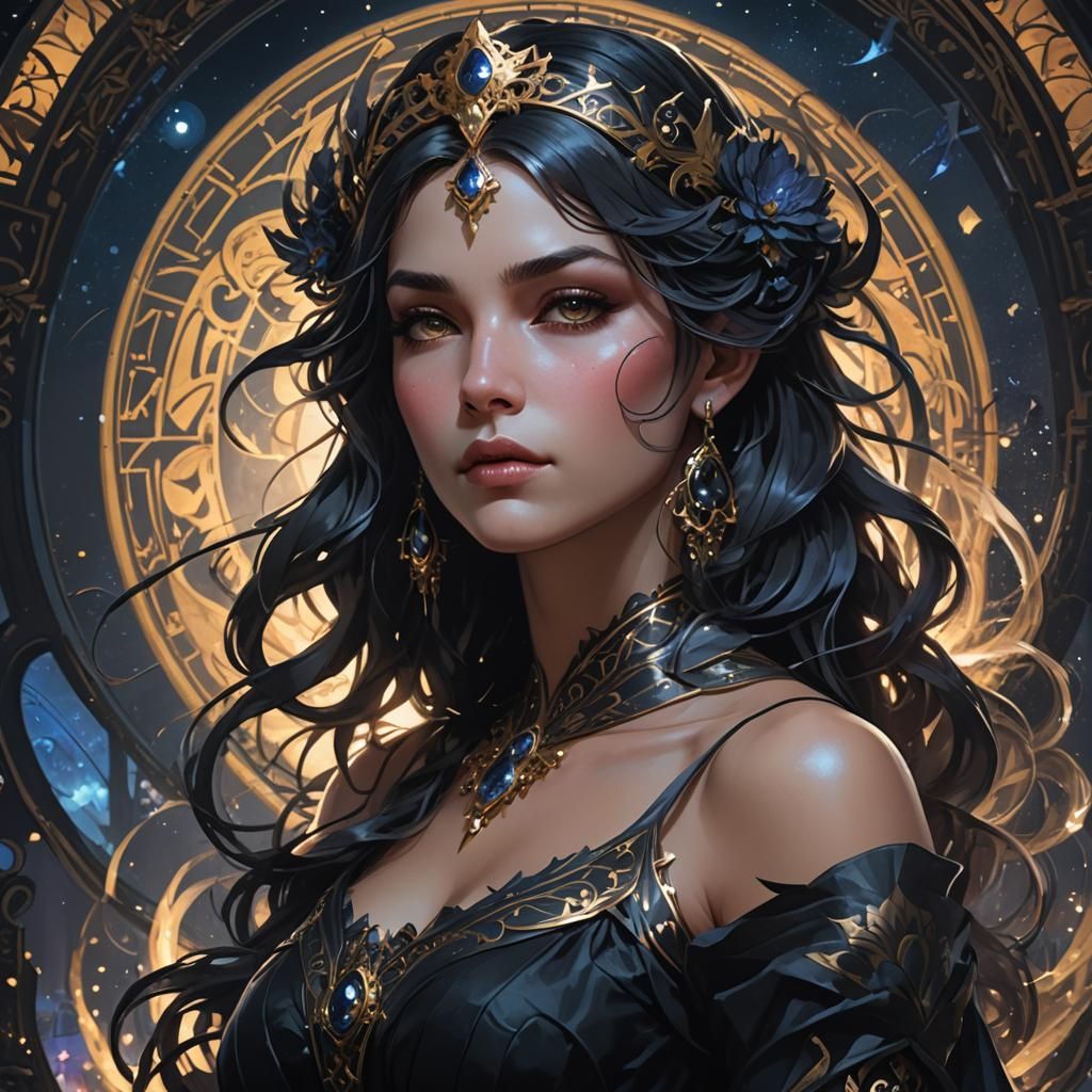 Nyx: Goddess of Night Portrait in Hyperdetailed Style