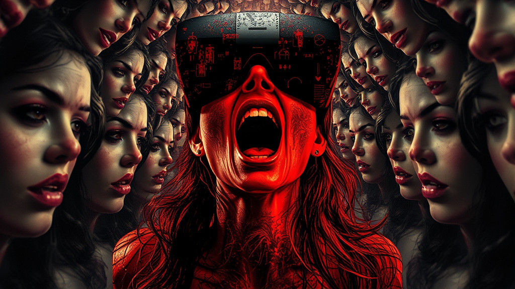 Surreal Cyberpunk Scene of Endless Faces