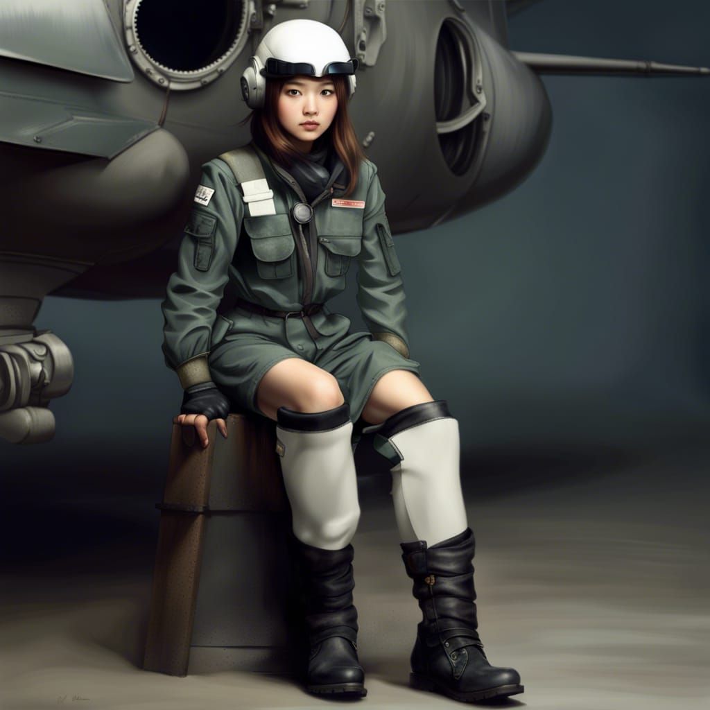 Young Japanese Girl in Fighter Pilot Suit