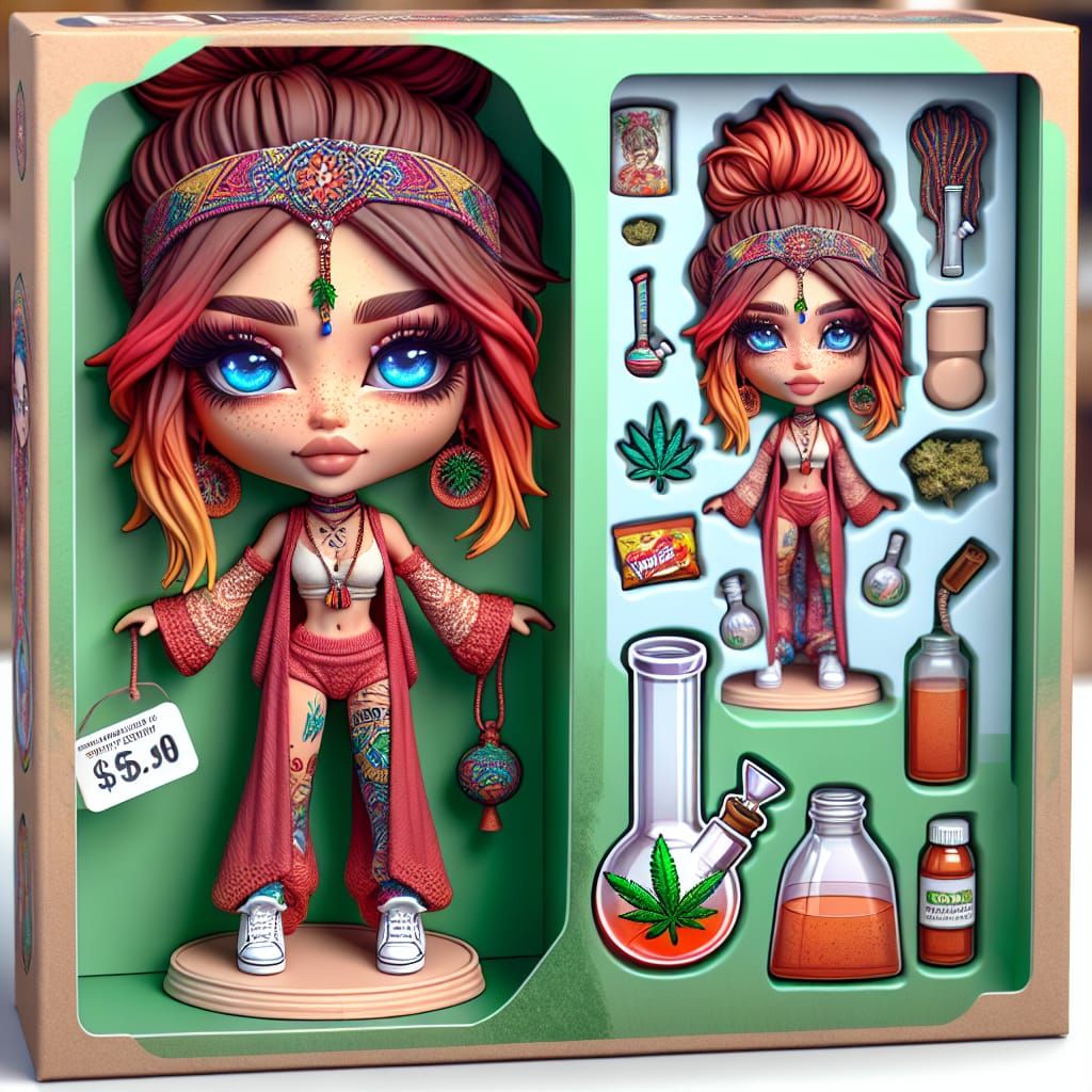 Cartoon Redhead Figurine with Cannabis Accessories