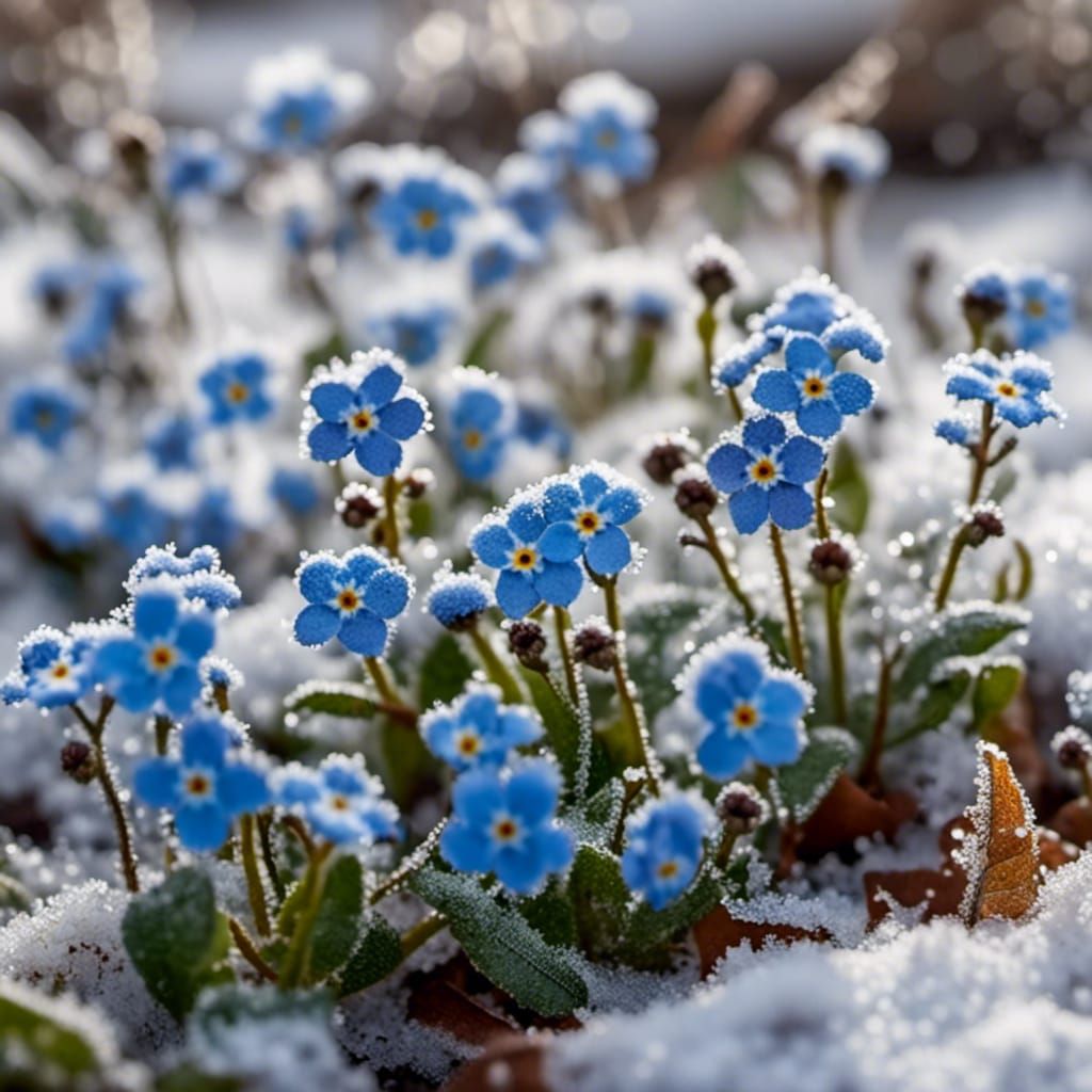 Frosted Forget-Me-Not Flowers in Morning Light