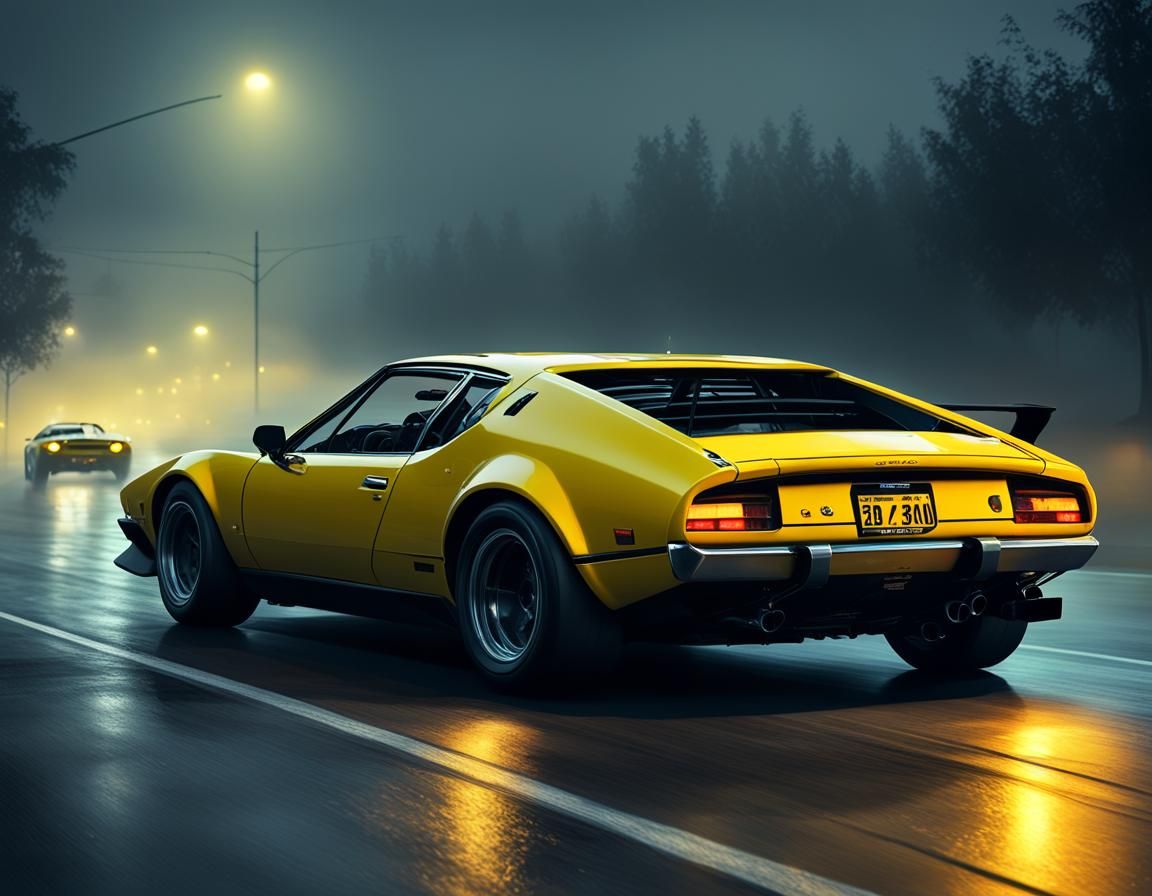 De Tomaso Pantera on Racetrack at Night