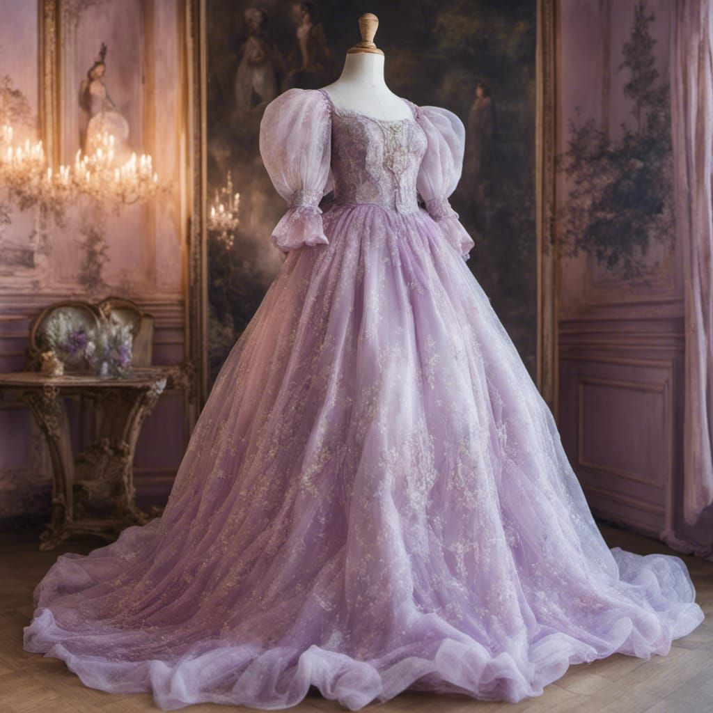 Rococo Princess Dress with Puffy Sleeves on Form
