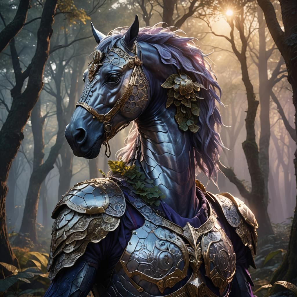 Mystical Silver Horse in Forest Concept Art