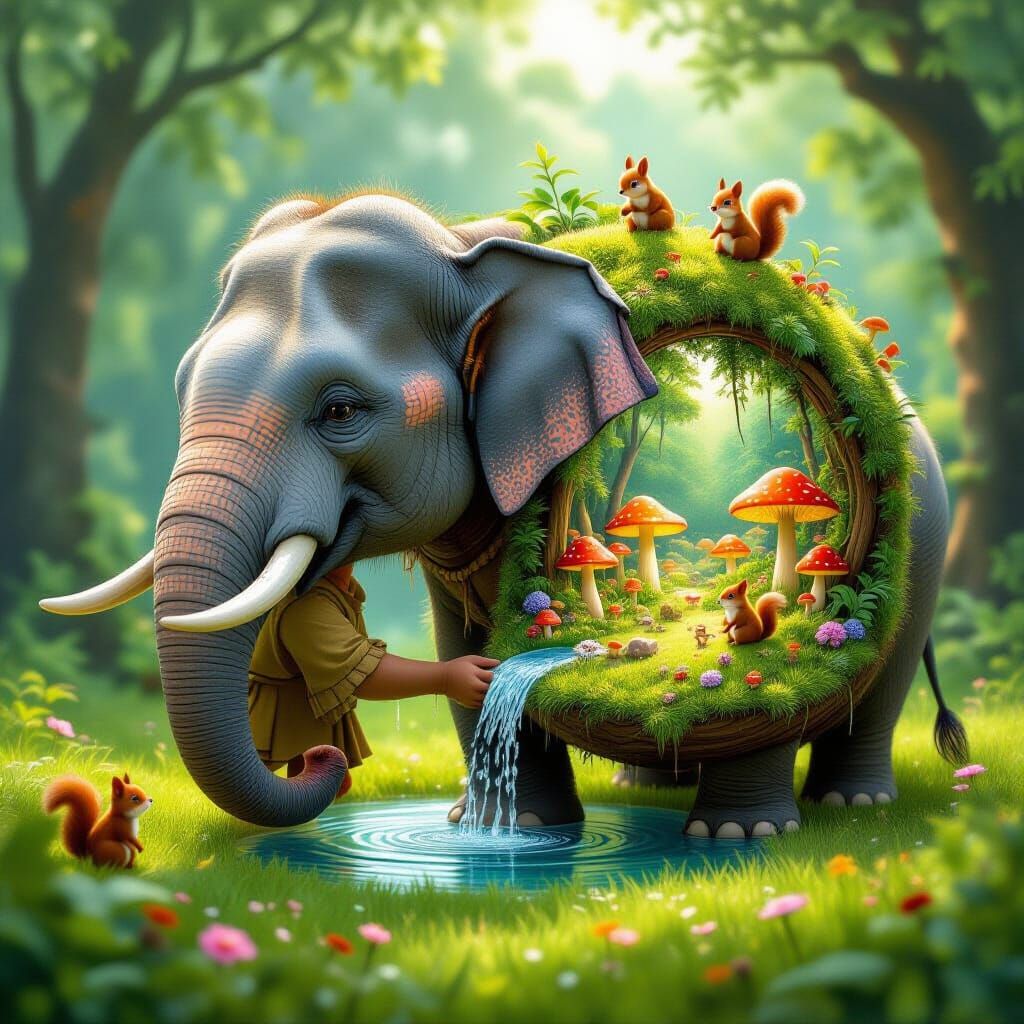 Giant Elephant Waters Miniature Forest: Dreamlike Scene