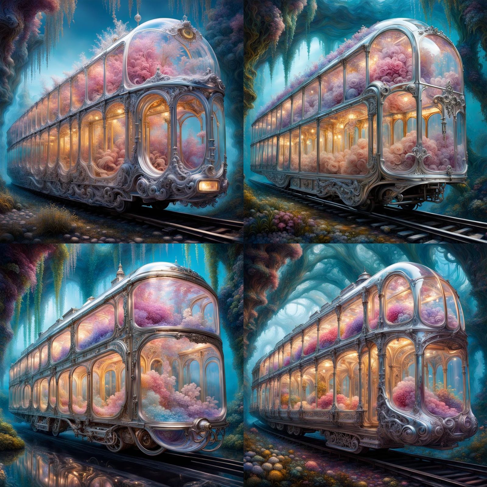 Dreamscape: Transparent Train with Aquatic Internals