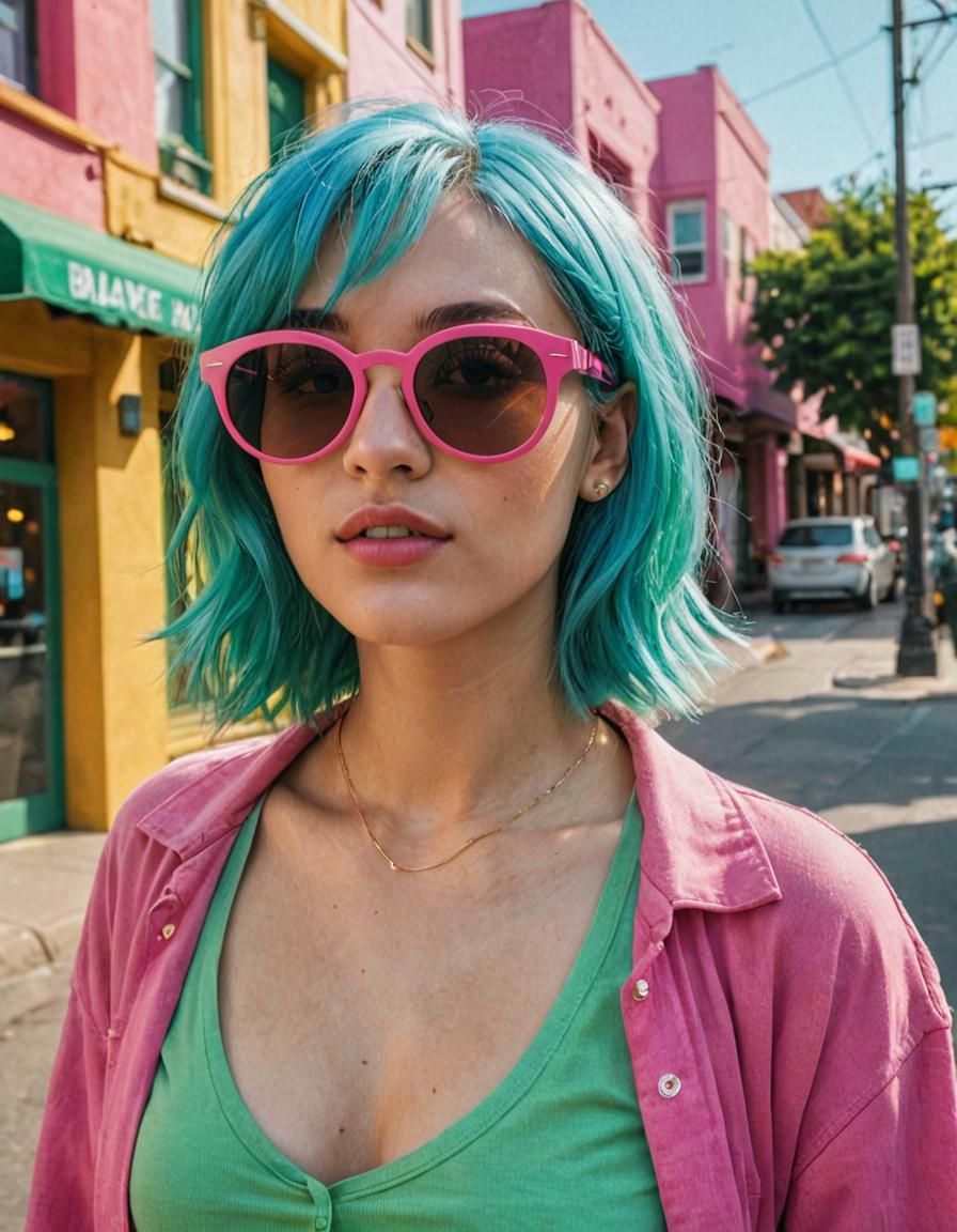 Young Woman with Blue Hair in Hyper-Detailed Photo