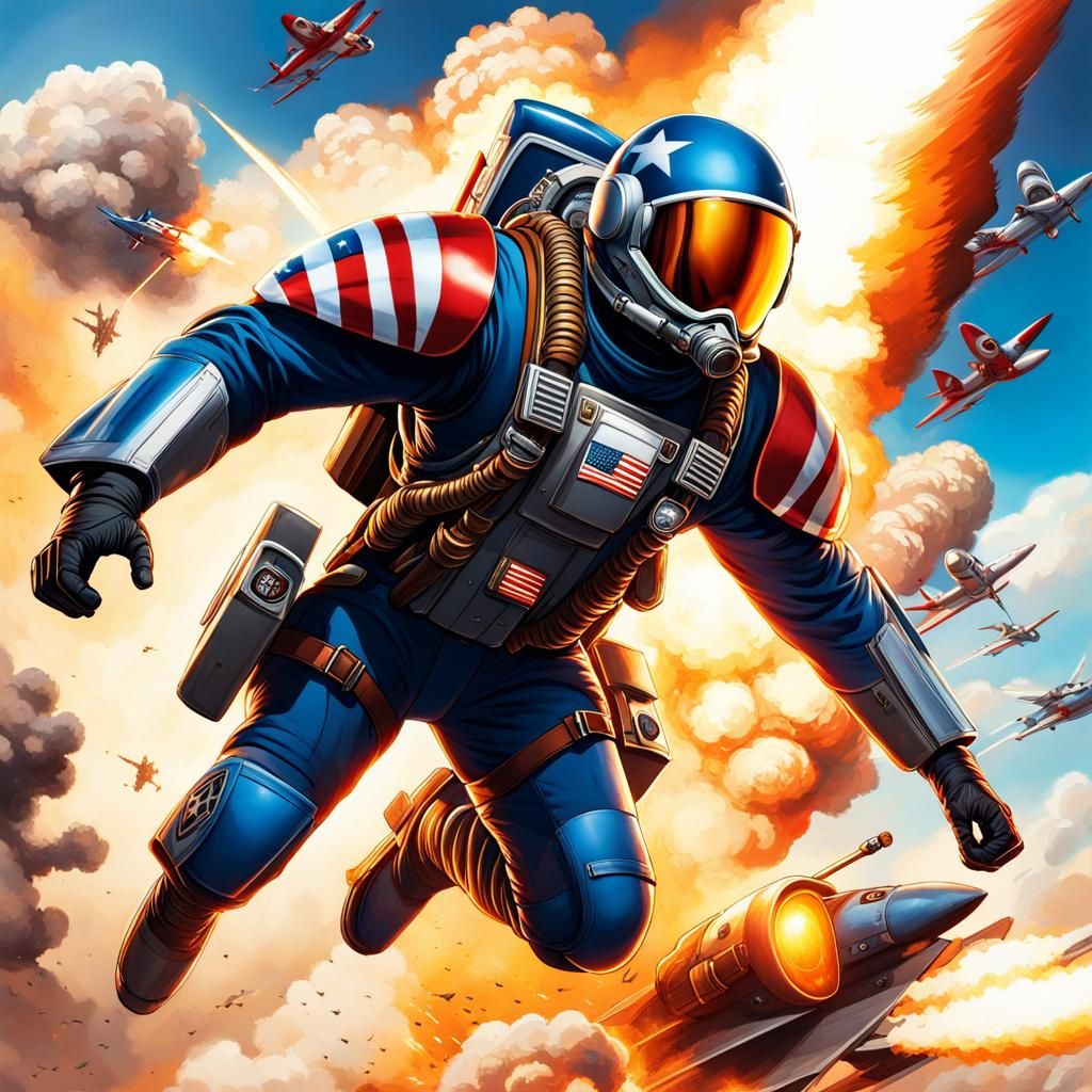 Patriotic Hero Flies Through War in Retro Style
