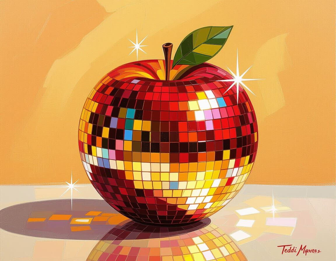 Disco Apple in Impressionist Impasto Style