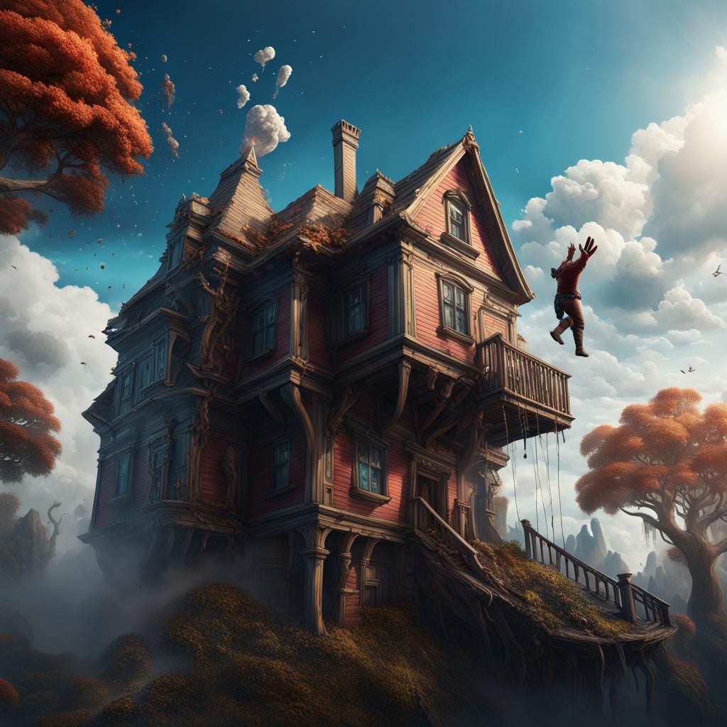 Giant Hand Lifts House: Fantasy Concept Art