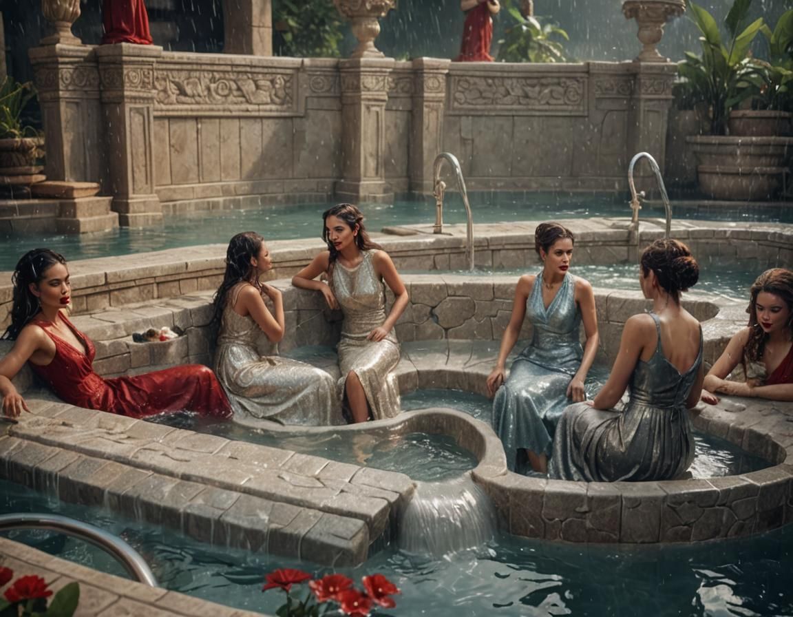 Glamorous Women in Jacuzzi: Photorealistic Art