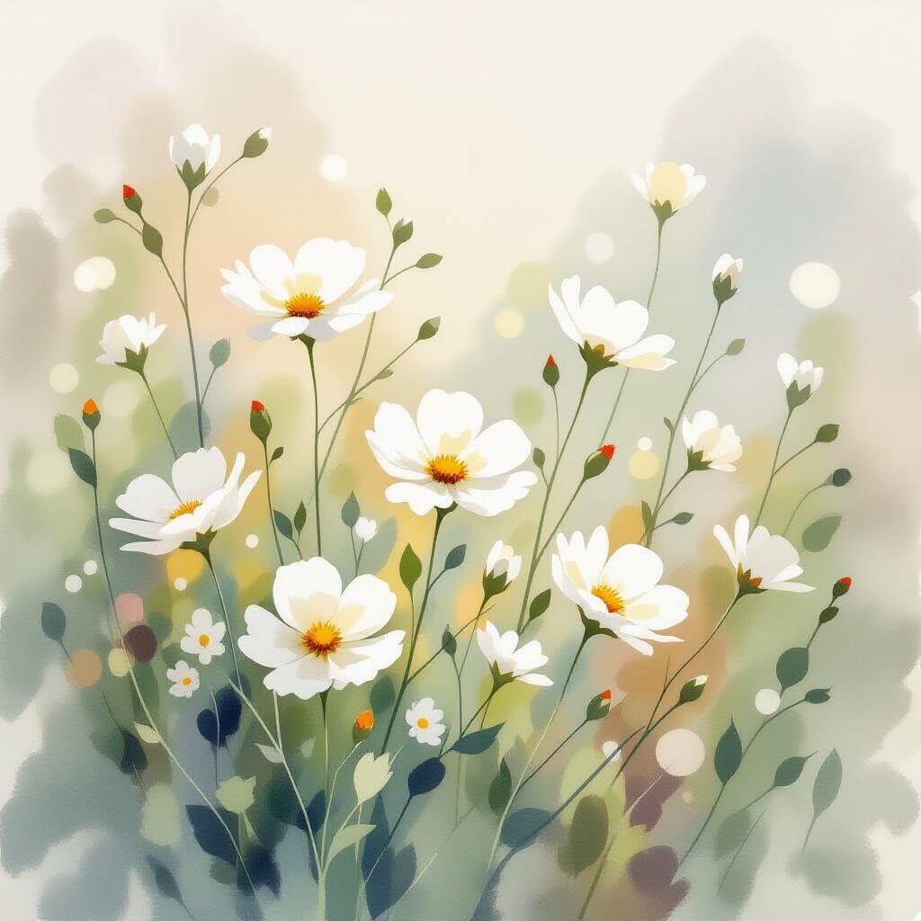 Ethereal White Wildflowers in Expressive Watercolor Style