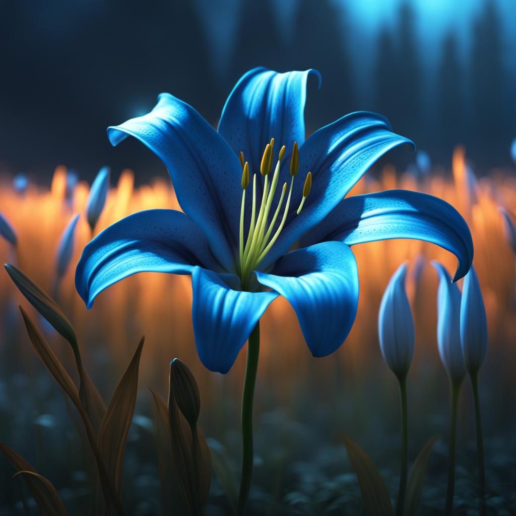 Glowing Blue Lily in a Field: Fantasy Concept Art