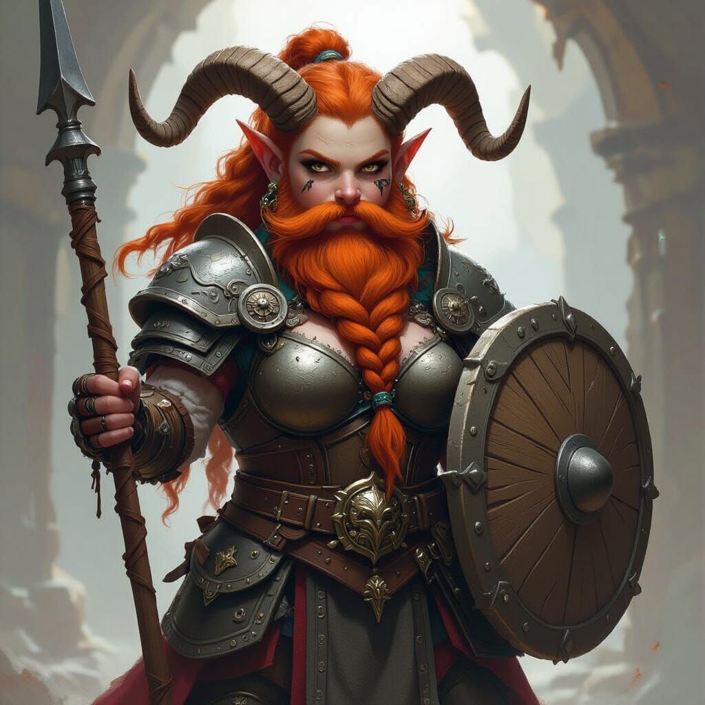 Dwarf Warrior with Goat Face and Epic Beard in Armor