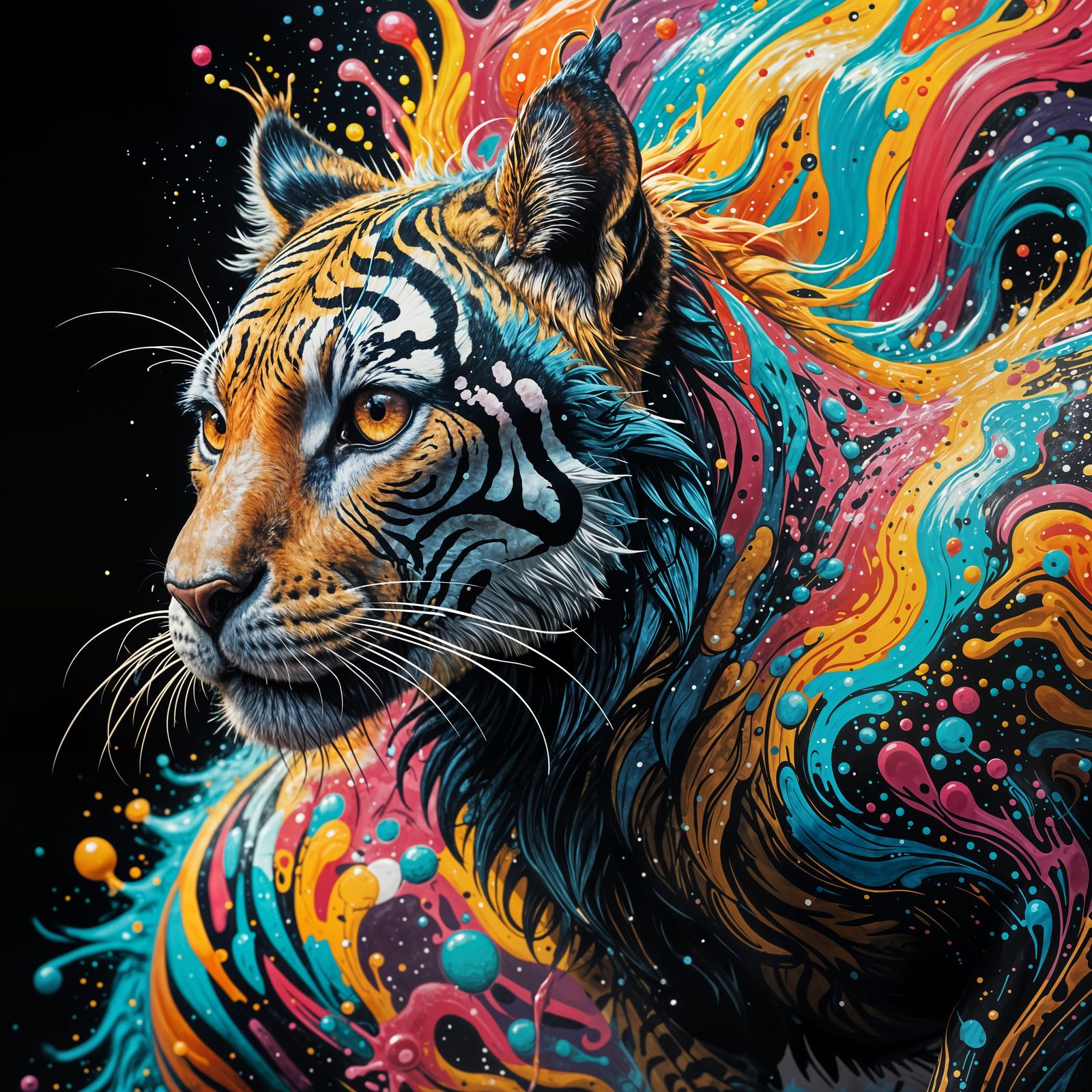 Vibrant Street Art Tiger with Melting Striped Patterns