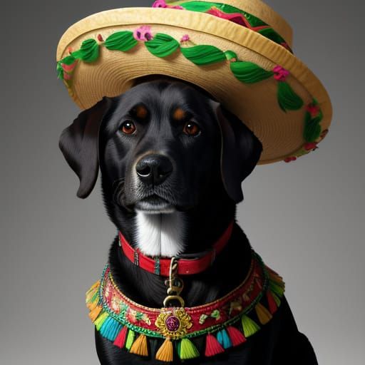 Dog Wearing Sombrero in High Resolution