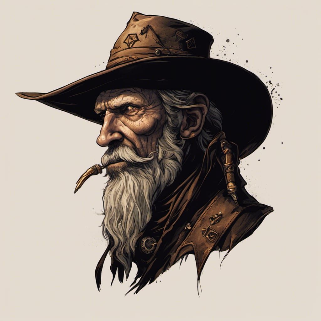 Grizzled Cowboy Wizard Cultist with Occult Symbols