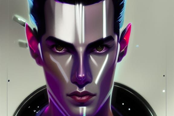 Futuristic Man in White Robe, Sci-Fi Portrait