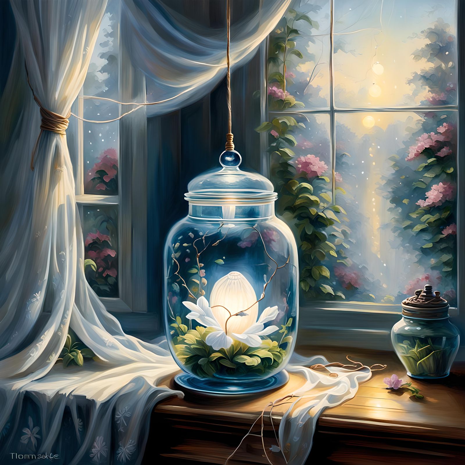 Ethereal Cocoon Still Life in Translucent Glass Jar