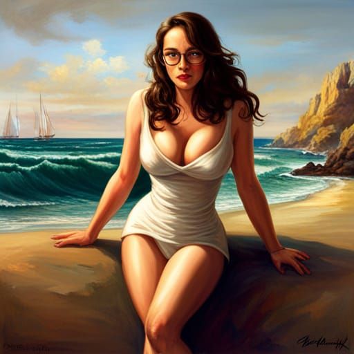 Sensual Portrait of Woman with Glasses in Fantasy Art Style