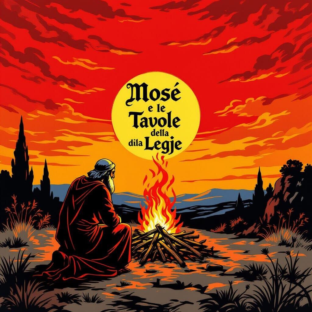 Moses Kneeling Before Burning Bush with God's Law