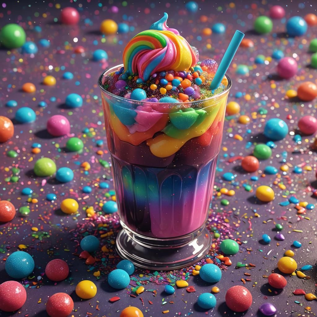 Rainbow Slushy with Candy, Digital Matte Painting